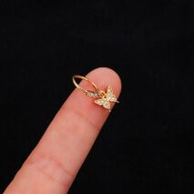Chic CZ Inlaid Butterfly Evil Eye Heart Dangle Nose Piercing Hoop Nose Ring - ArtGalleryZen