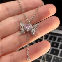 Chic CZ Inlaid Butterfly Heart Necklace - ArtGalleryZen