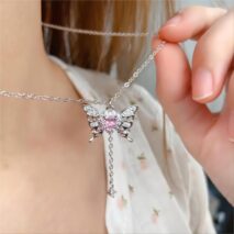 Chic CZ Inlaid Butterfly Heart Necklace - ArtGalleryZen