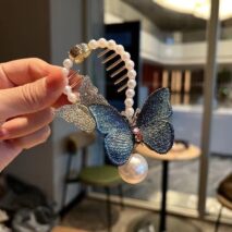 Chic CZ Inlaid Butterfly Pearl Chignon Hair Claw Clip - ArtGalleryZen