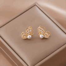 Chic CZ Inlaid Butterfly Pearl Earrings - ArtGalleryZen