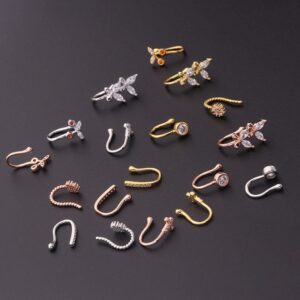 Chic CZ Inlaid Cherry Butterfly Non Piercing Adjustable Nose Ring - ArtGalleryZen
