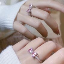 Chic CZ Inlaid Colorful Crystal Heart Bowknot Ring - ArtGalleryZen