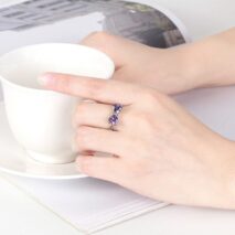 Chic CZ Inlaid Colorful Crystal Heart Bowknot Ring - ArtGalleryZen