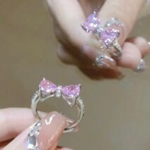 Chic CZ Inlaid Colorful Crystal Heart Bowknot Ring - ArtGalleryZen