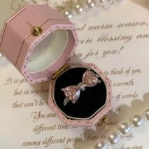 Chic CZ Inlaid Colorful Crystal Heart Bowknot Ring - ArtGalleryZen