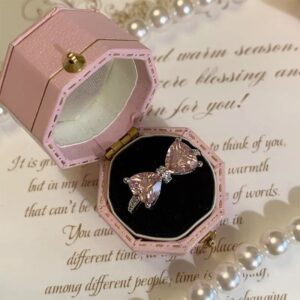 Chic CZ Inlaid Colorful Crystal Heart Bowknot Ring - ArtGalleryZen