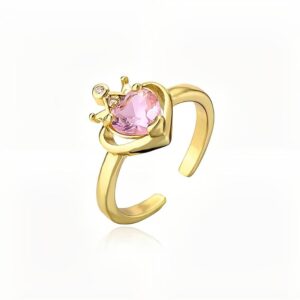 Chic CZ Inlaid Crown Heart Open Ring - ArtGalleryZen