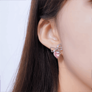 Chic CZ Inlaid Crystal Bowknot Heart Dangle Earrings - ArtGalleryZen