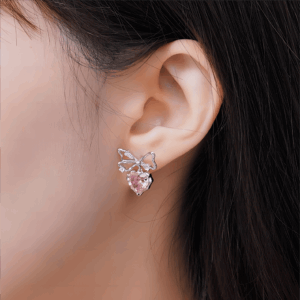 Chic CZ Inlaid Crystal Bowknot Heart Dangle Earrings - ArtGalleryZen