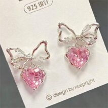 Chic CZ Inlaid Crystal Bowknot Heart Dangle Earrings - ArtGalleryZen