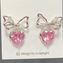 Chic CZ Inlaid Crystal Bowknot Heart Dangle Earrings - ArtGalleryZen