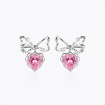 Chic CZ Inlaid Crystal Bowknot Heart Dangle Earrings - ArtGalleryZen