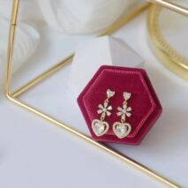 Chic CZ Inlaid Crystal Floral Heart Dangle Earrings - ArtGalleryZen