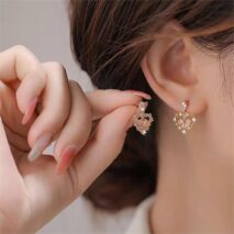 Chic CZ Inlaid Crystal Floral Hollow Heart Earrings - ArtGalleryZen