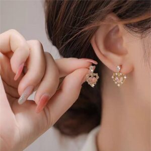 Chic CZ Inlaid Crystal Floral Hollow Heart Earrings - ArtGalleryZen