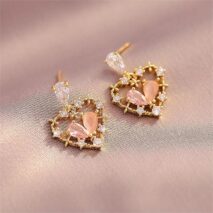 Chic CZ Inlaid Crystal Floral Hollow Heart Earrings - ArtGalleryZen