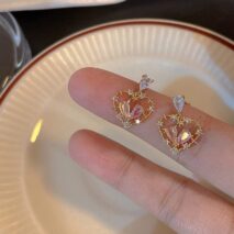 Chic CZ Inlaid Crystal Floral Hollow Heart Earrings - ArtGalleryZen