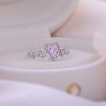 Chic CZ Inlaid Crystal Heart Arrow Of Love Double Ring Floral Ring Set - ArtGalleryZen