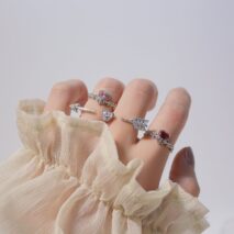 Chic CZ Inlaid Crystal Heart Arrow Of Love Double Ring Floral Ring Set - ArtGalleryZen