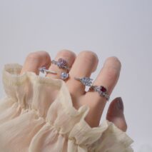 Chic CZ Inlaid Crystal Heart Arrow Of Love Double Ring Floral Ring Set - ArtGalleryZen