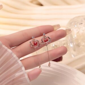 Chic CZ Inlaid Crystal Heart Dangle Earrings - ArtGalleryZen