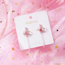 Chic CZ Inlaid Crystal Heart Dangle Earrings - ArtGalleryZen