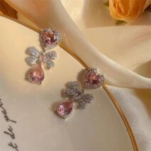 Chic CZ Inlaid Crystal Ribbon Heart Dangle Earrings - ArtGalleryZen