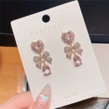 Chic CZ Inlaid Crystal Ribbon Heart Dangle Earrings - ArtGalleryZen