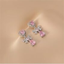 Chic CZ Inlaid Crystal Ribbon Heart Dangle Earrings - ArtGalleryZen