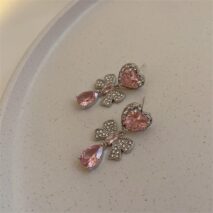 Chic CZ Inlaid Crystal Ribbon Heart Dangle Earrings - ArtGalleryZen