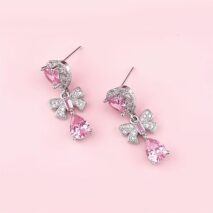 Chic CZ Inlaid Crystal Ribbon Heart Dangle Earrings - ArtGalleryZen