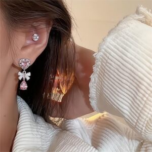 Chic CZ Inlaid Crystal Ribbon Heart Dangle Earrings - ArtGalleryZen