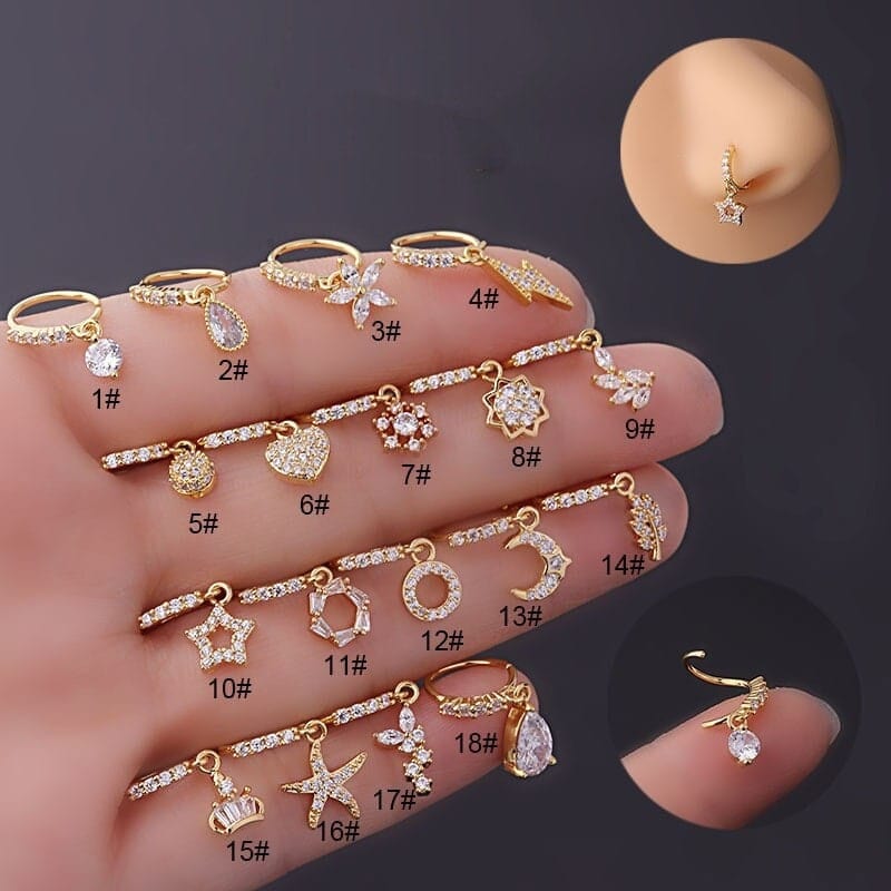 Chic CZ Inlaid Dangle Nose Piercing Hoop Nose Ring - ArtGalleryZen
