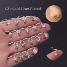 Chic CZ Inlaid Dangle Nose Piercing Hoop Nose Ring - ArtGalleryZen