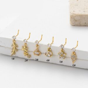 Chic CZ Inlaid Dangling Crown Floral Stainless Steel Nose Piercing Nose Stud - ArtGalleryZen