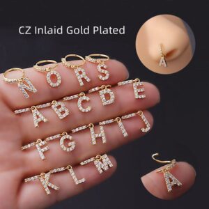 Chic CZ Inlaid Dangling Initial Letter Nose Piercing Nose Hoop - ArtGalleryZen