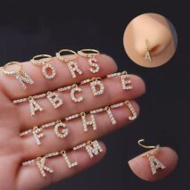 Chic CZ Inlaid Dangling Initial Letter Nose Piercing Nose Hoop - ArtGalleryZen