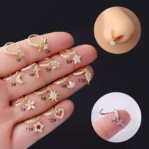Chic CZ Inlaid Dangling Nose Piercing Nose Hoop - ArtGalleryZen