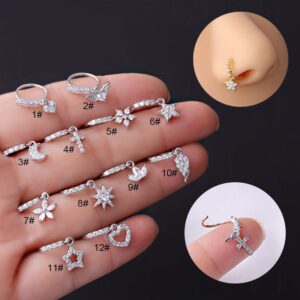 Chic CZ Inlaid Dangling Nose Piercing Nose Hoop - ArtGalleryZen