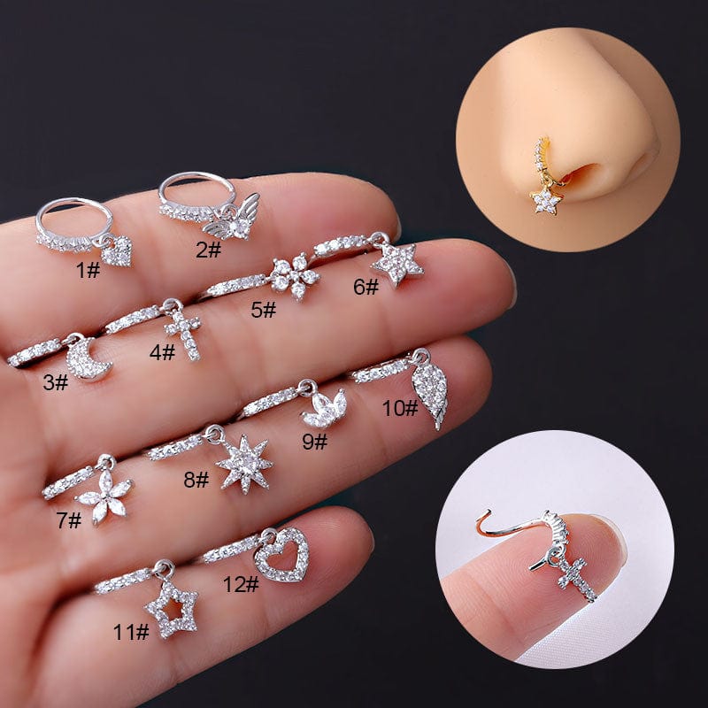 Chic CZ Inlaid Dangling Nose Piercing Nose Hoop - ArtGalleryZen