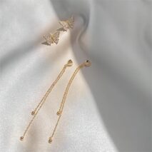 Chic CZ Inlaid Detachable Butterfly Tassel Earrings - ArtGalleryZen