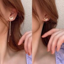 Chic CZ Inlaid Detachable Butterfly Tassel Earrings - ArtGalleryZen