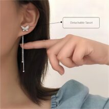 Chic CZ Inlaid Detachable Butterfly Tassel Earrings - ArtGalleryZen
