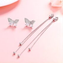 Chic CZ Inlaid Detachable Butterfly Tassel Earrings - ArtGalleryZen