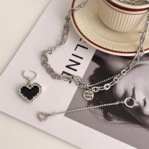 Chic CZ Inlaid Detachable Heart Earrings Necklace - ArtGalleryZen