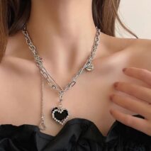 Chic CZ Inlaid Detachable Heart Earrings Necklace - ArtGalleryZen