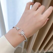 Chic CZ Inlaid Duo Butterfly Bangle Bracelet - ArtGalleryZen