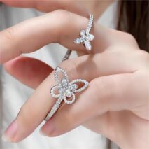 Chic CZ Inlaid Duo Butterfly Bangle Bracelet - ArtGalleryZen