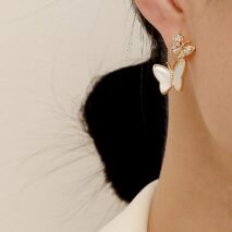 Chic CZ Inlaid Duo Butterfly Dangle Earrings - ArtGalleryZen